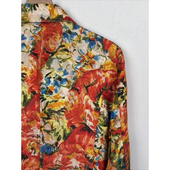 Chico's Silk Blend Blazer Jacket Womens Large 2 Floral Colorful Art to Wear - Picture 8 of 12